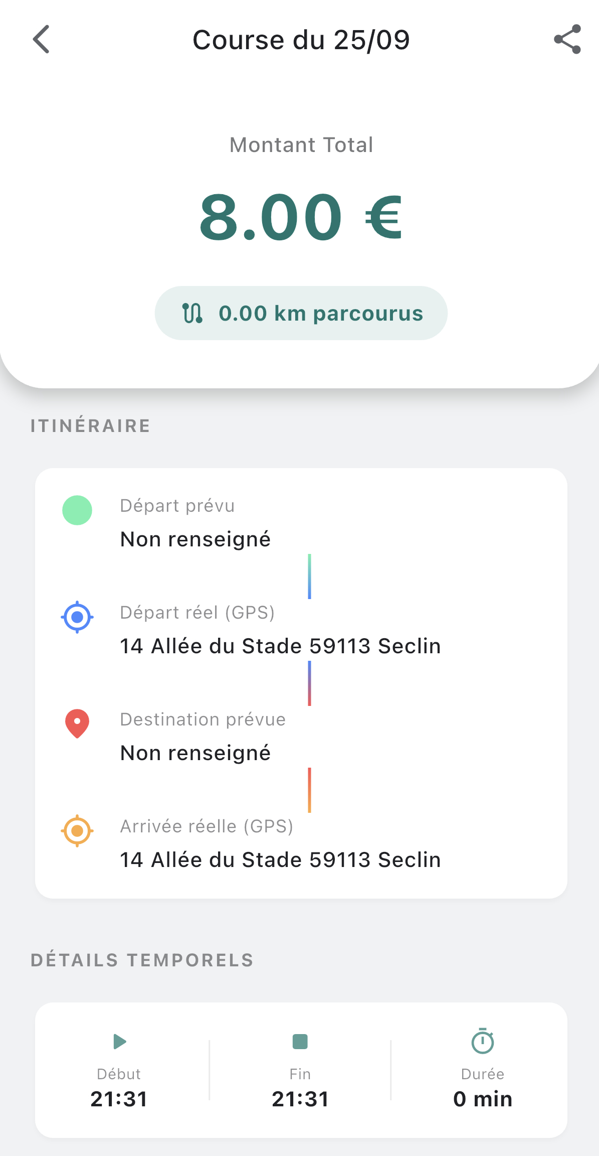 Détail d’une course dans Tacometer